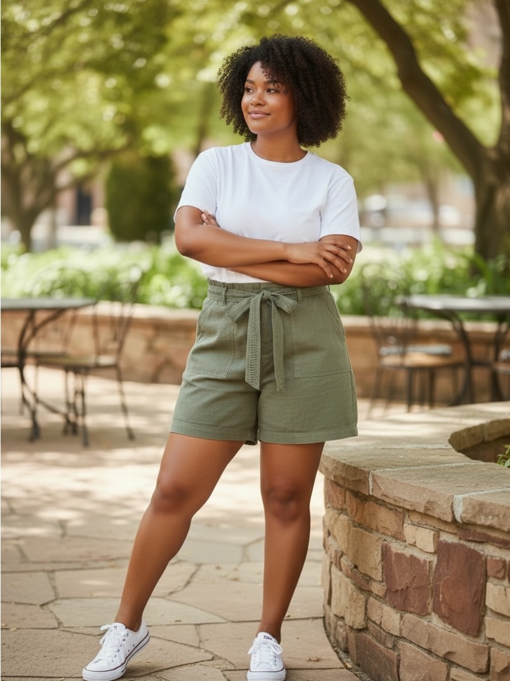 Soft Surroundings Olive High-Waist Tie-Front Women's Shorts